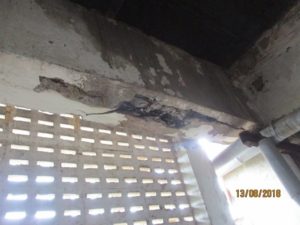Moderate to Severe corrosion of reeinforcement along with spalling of cover concrete